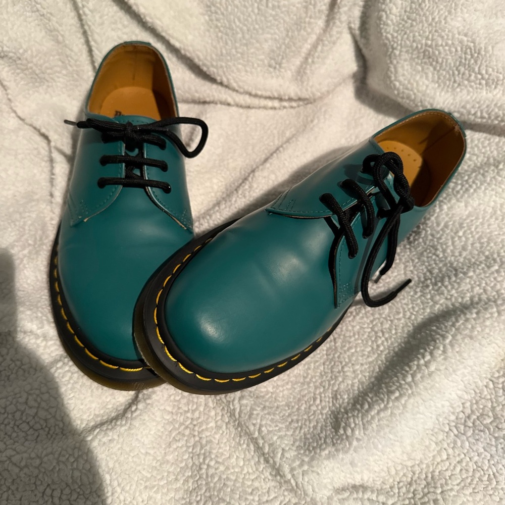 Dr. Martens Teal Lace-Up Shoes with Yellow Stitching